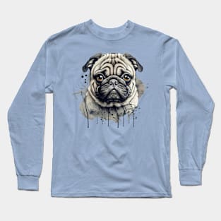 pug painted with watercolors Long Sleeve T-Shirt